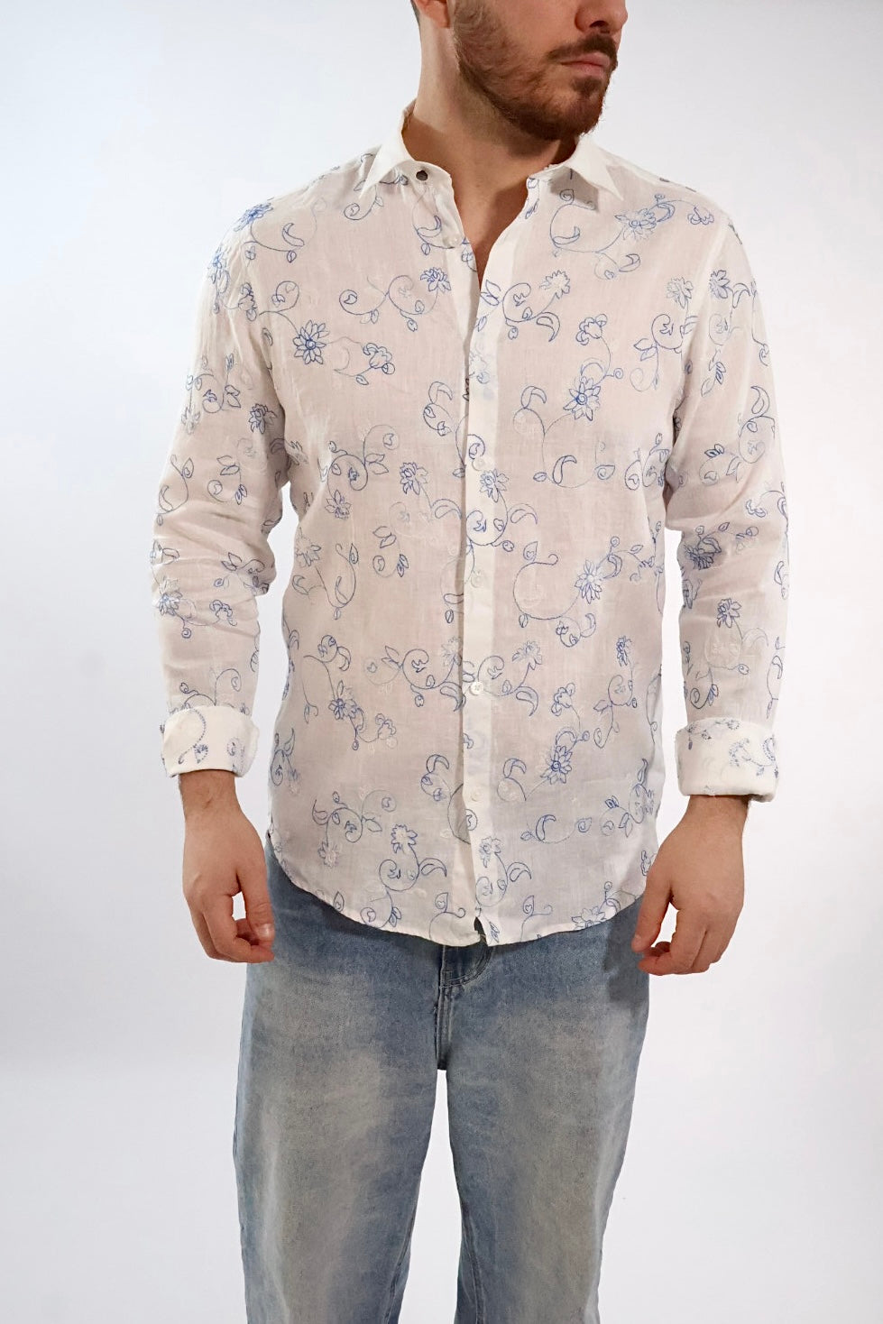 Camicia Lino ricami 837S  GIANNI LUPO