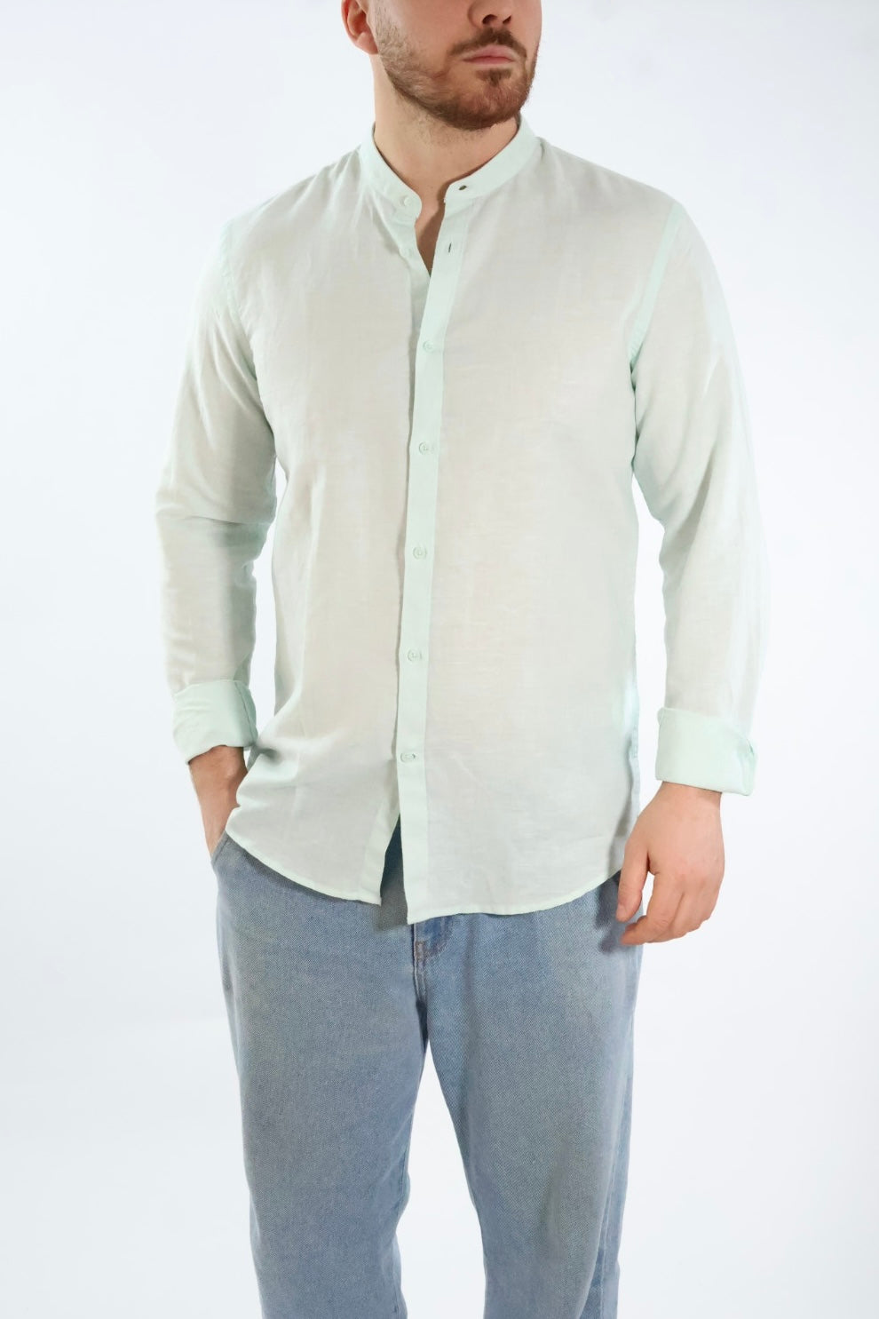 Camicia lino/cotone collo coreana C25 OVER-D