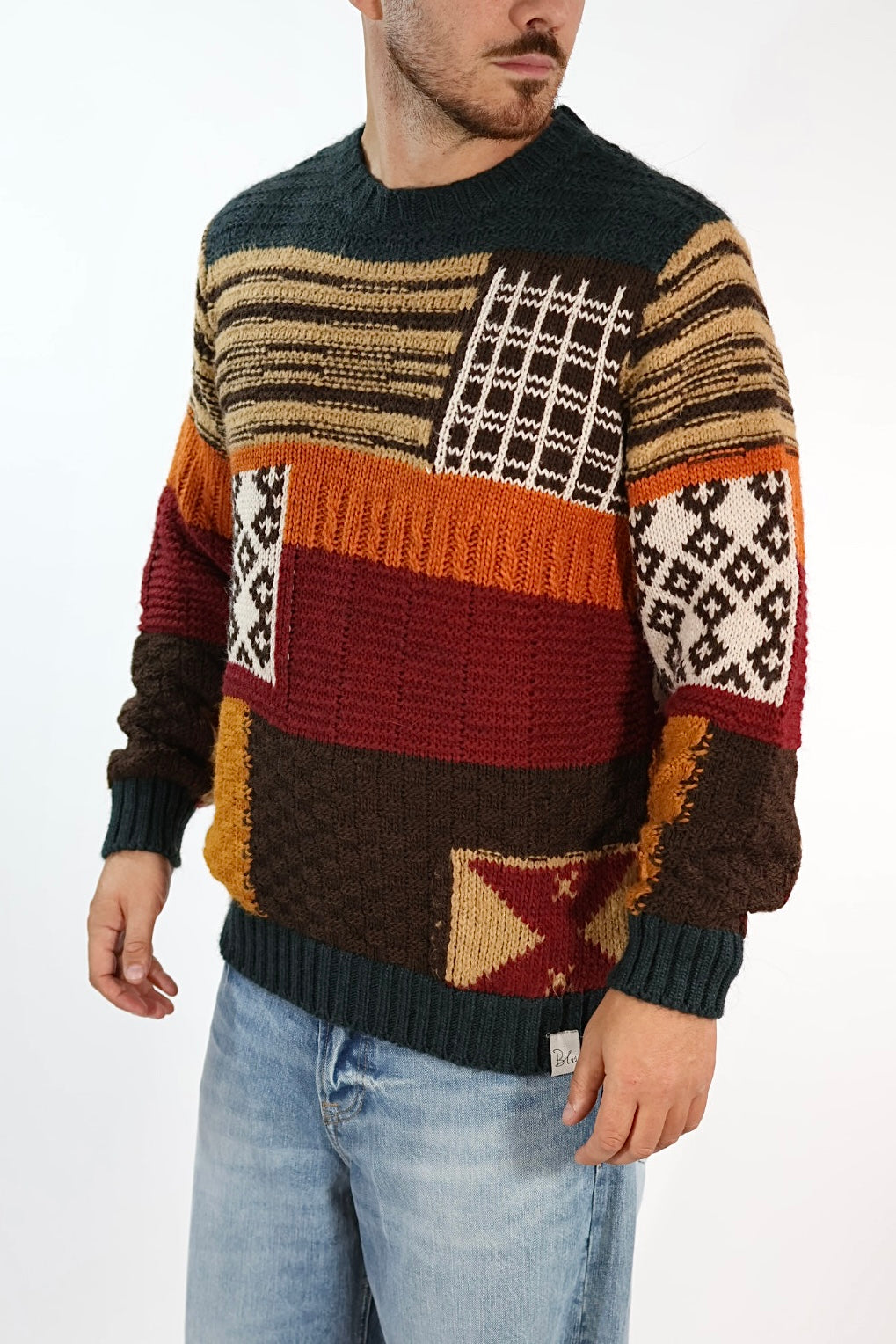 Maglione MA302130 lana punti jaquard BL11