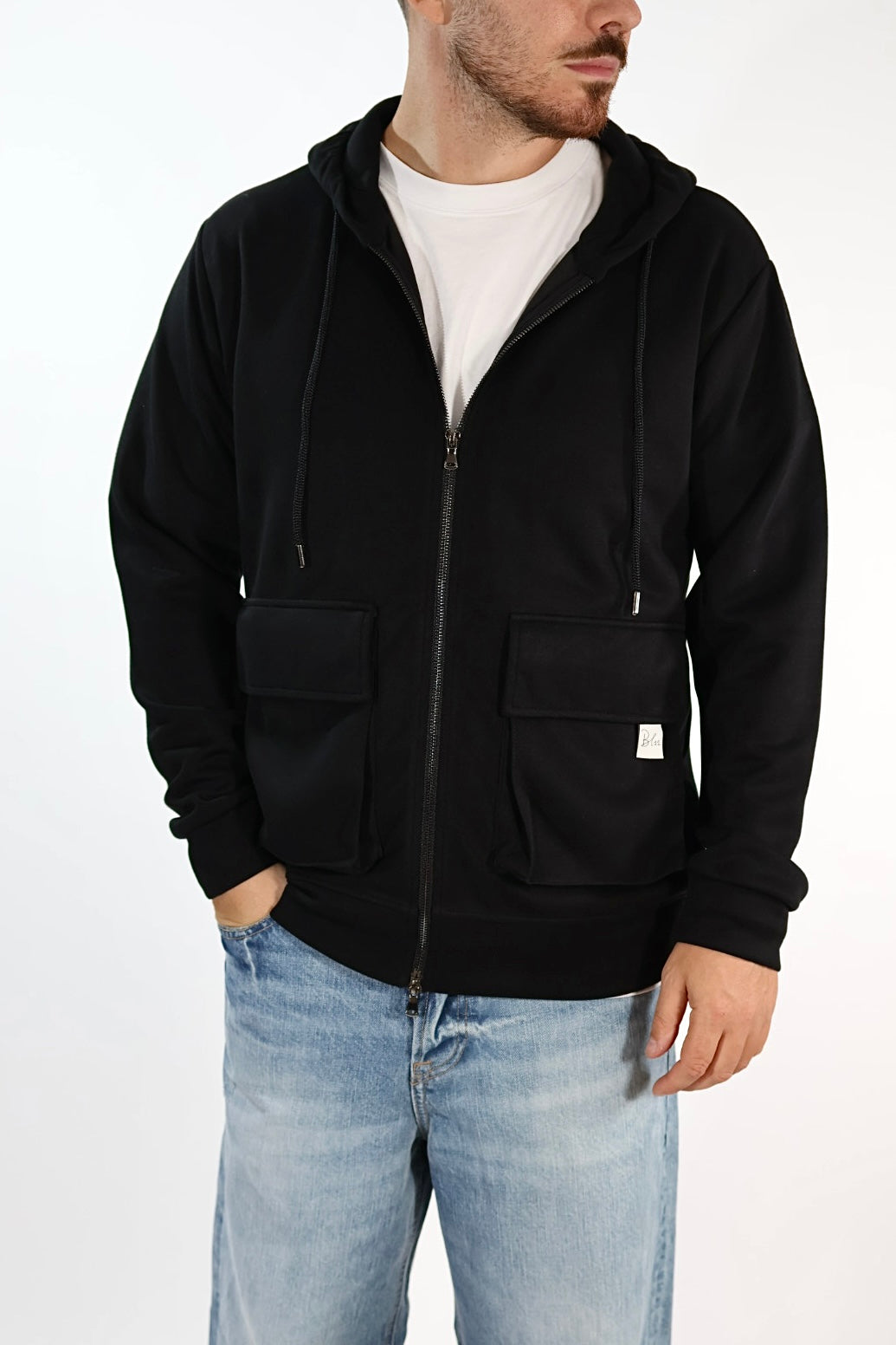 Felpa FI4400001 nero viscosa cappuccio zip BL11