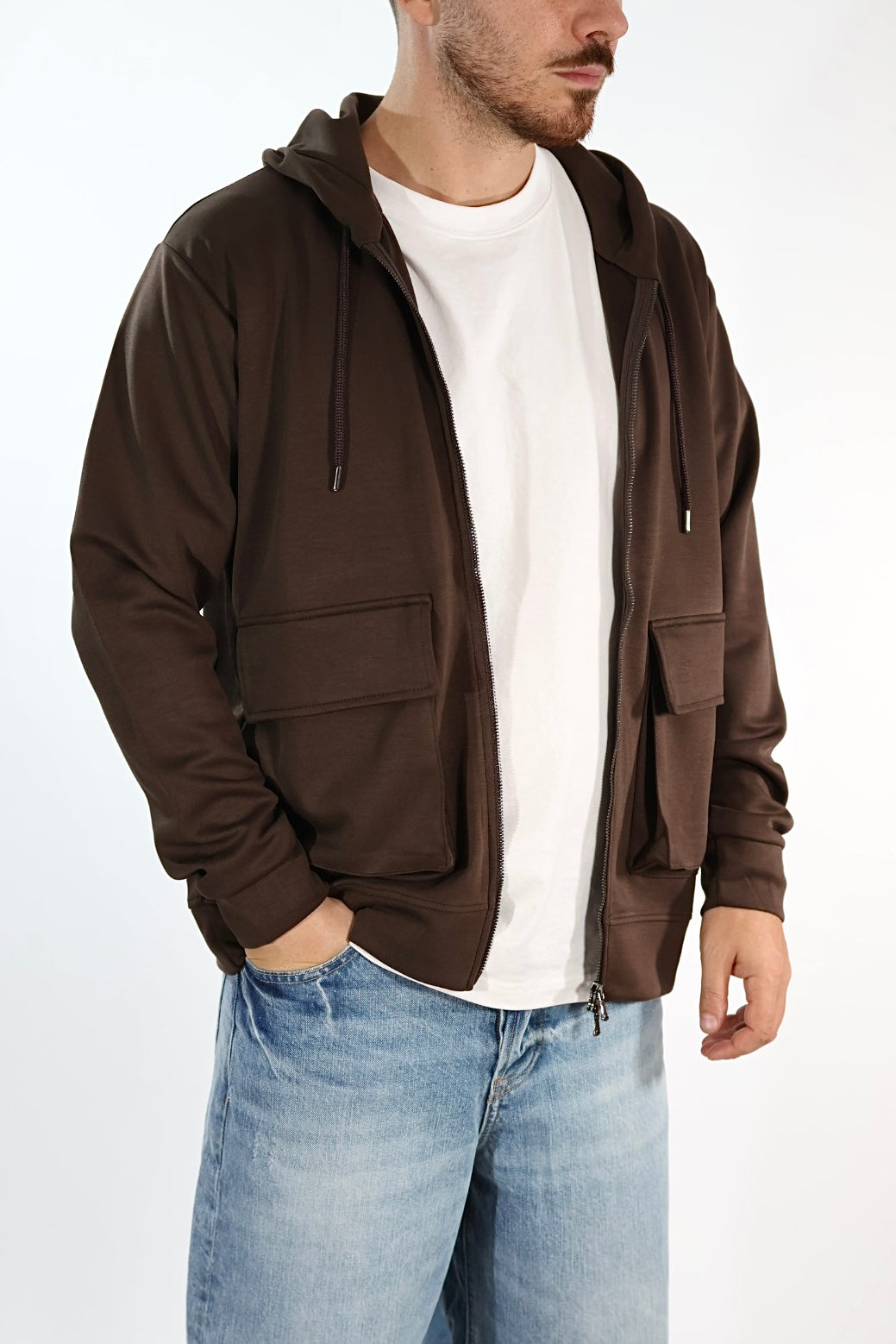 Felpa FI440162 moro viscosa cappuccio zip BL11
