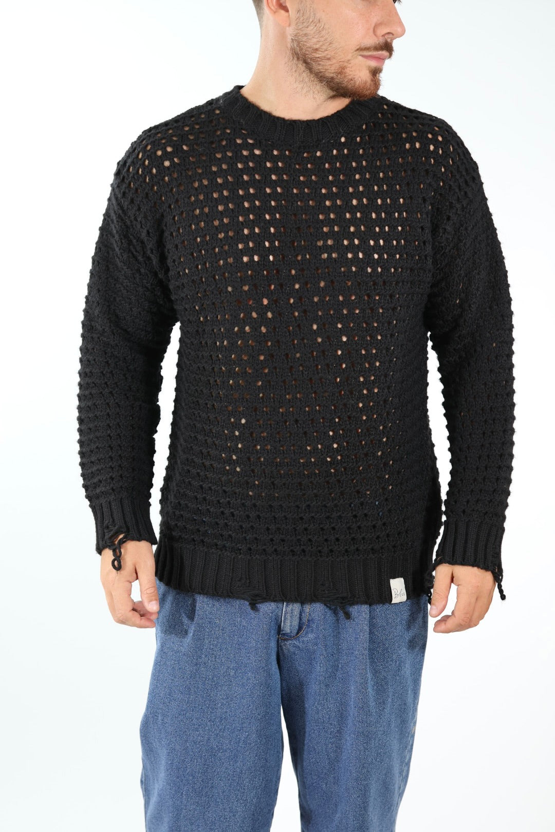 Maglione giro collo over rotture  Ma3401G BL11