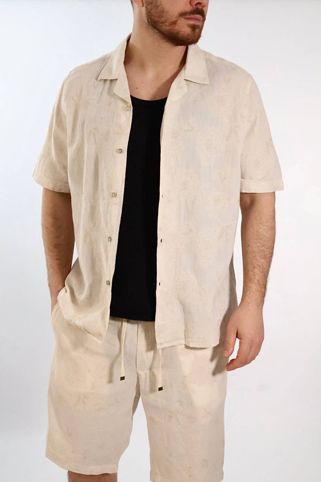 Camicia m/m jaquard ricami lino/cotone 830 BL11