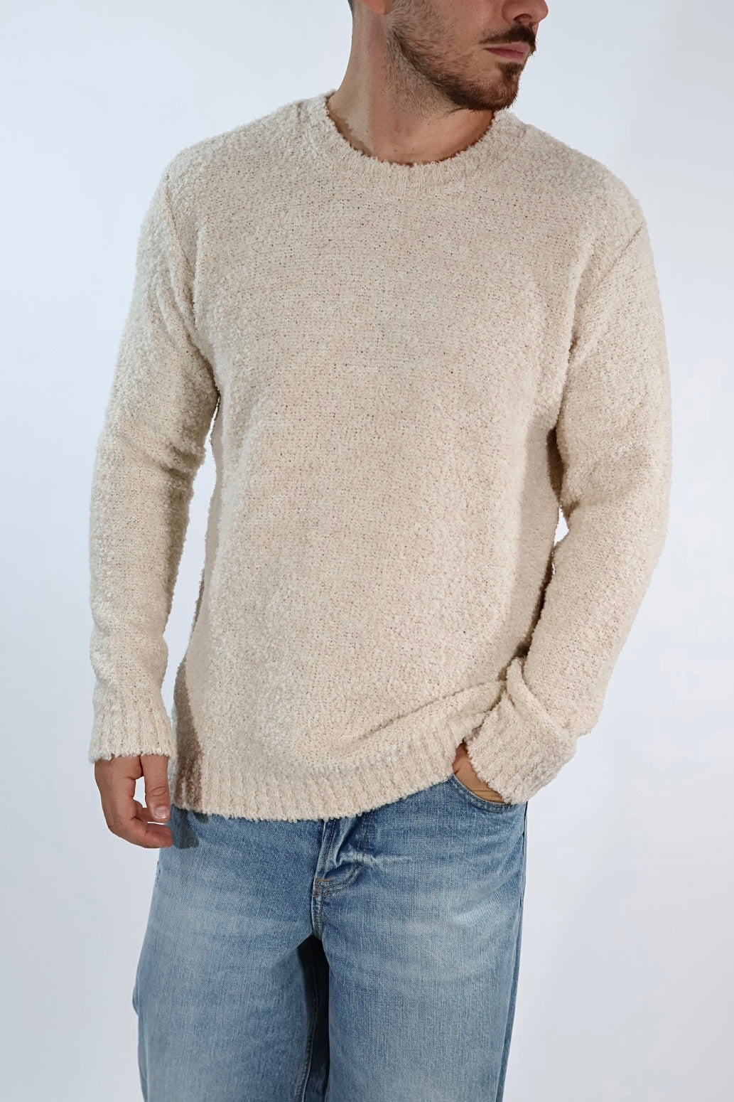 Maglione MACOMER17 ecru giro bouclé BL11