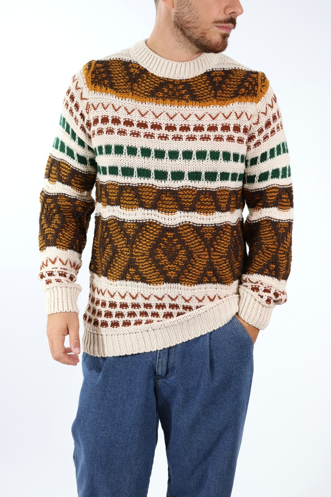 Maglione giro intarsio BW251430 BL11