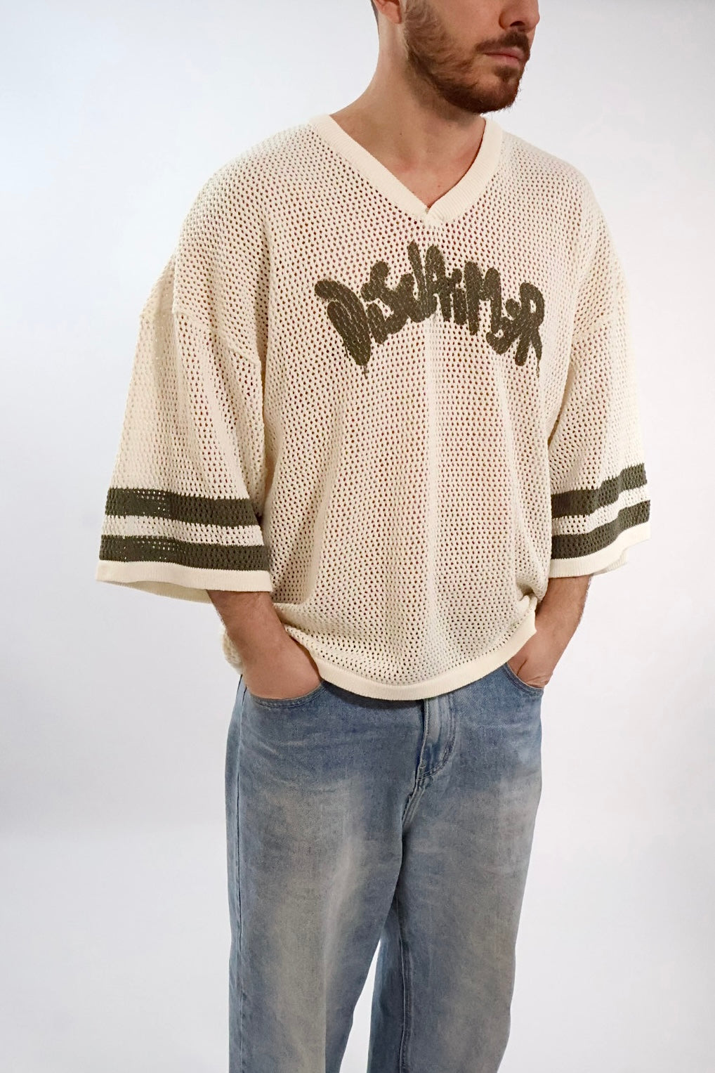 T shirt in maglia logo traforata 494  DISCLAIMER