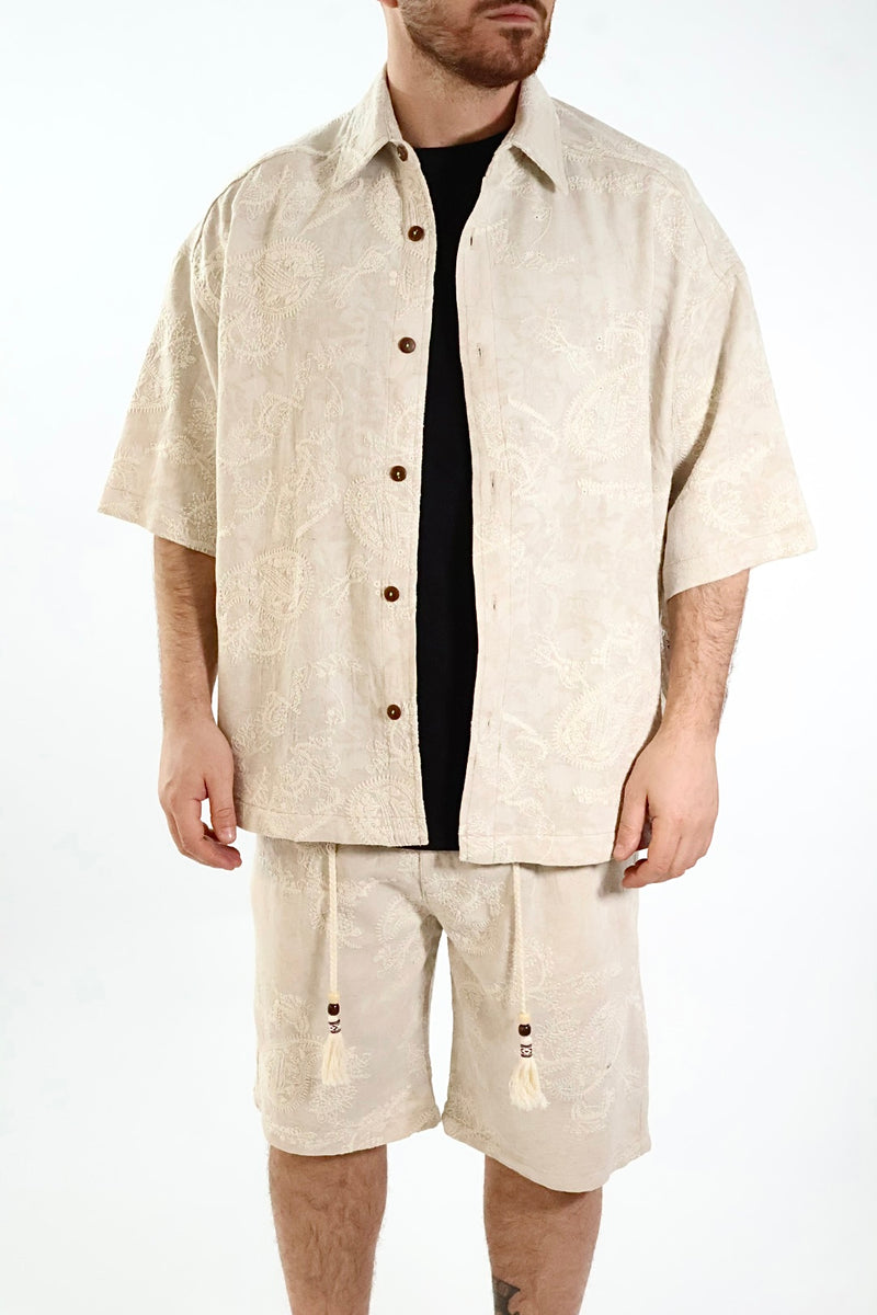 Camicia m/m paisley ricamato lino/cotone 255 BERNA