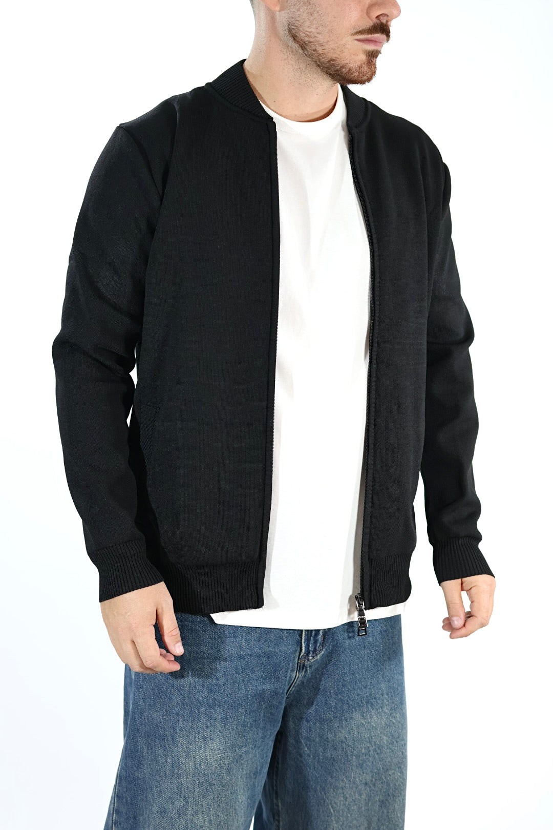 Maglioncino M14 nero lupetto full zip OVERD