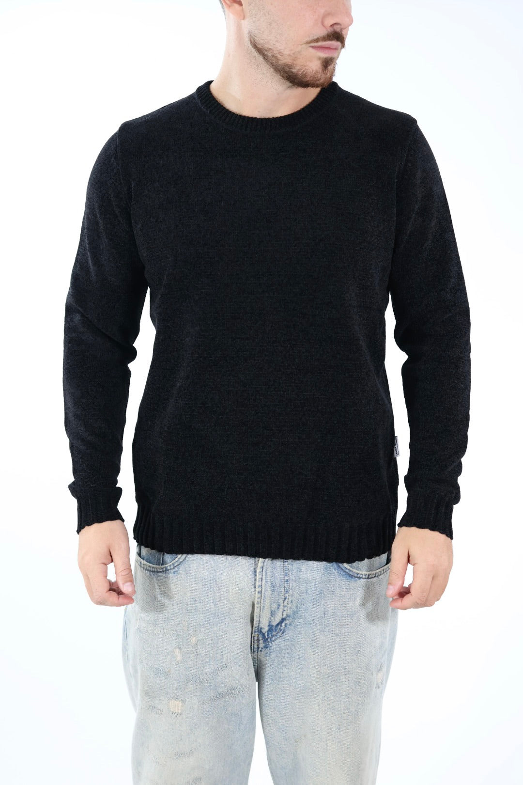 Maglione 363 girocollo ciniglia nero LANDEK