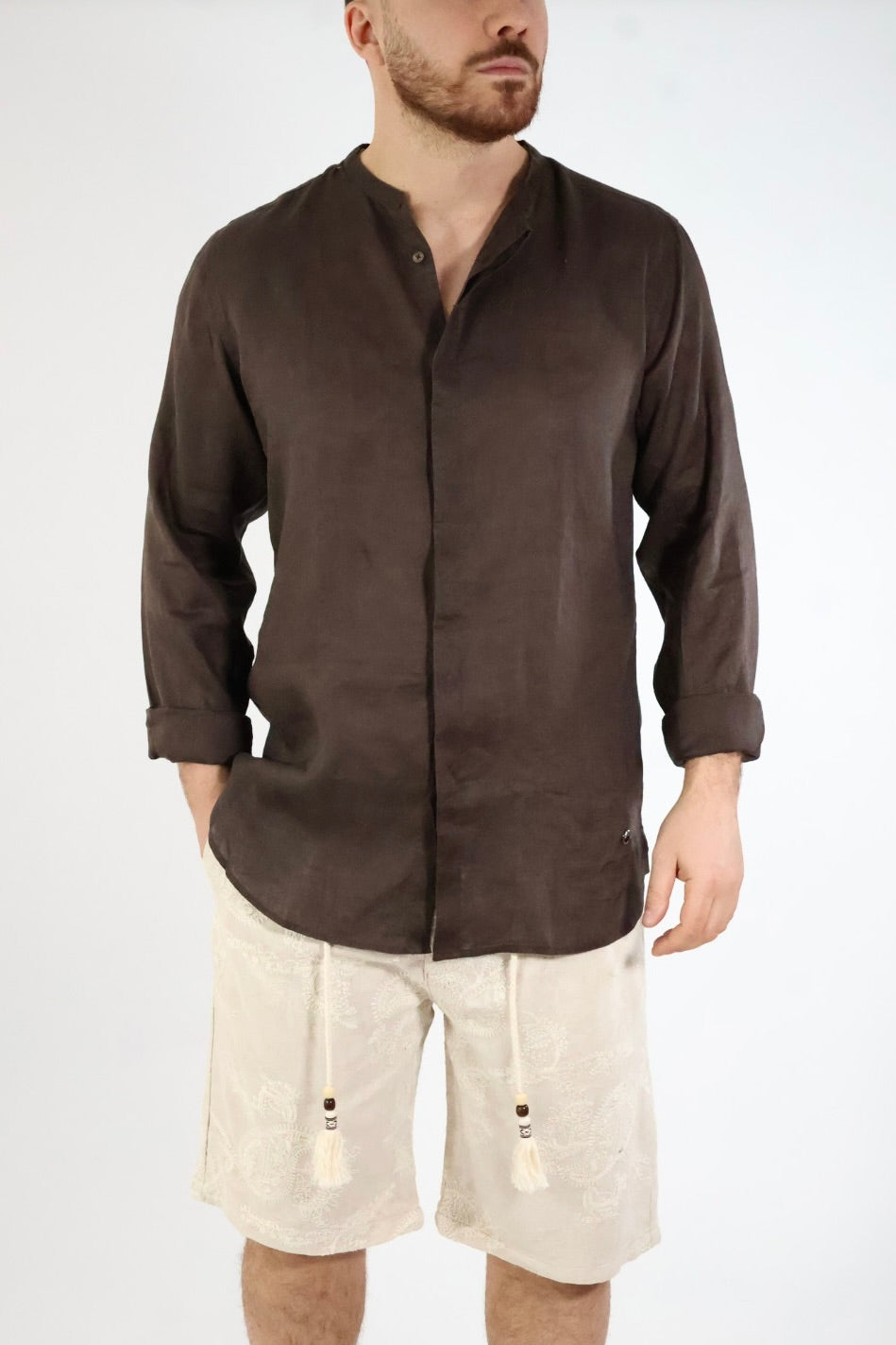 Camicia lino collo coreana 250 BERNA