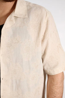 Camicia m/m jaquard ricami lino/cotone 830 BL11