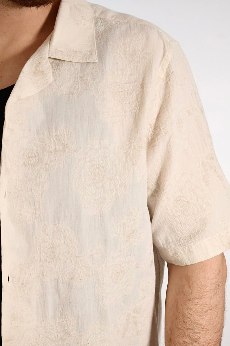 Camicia m/m jaquard ricami lino/cotone 830 BL11