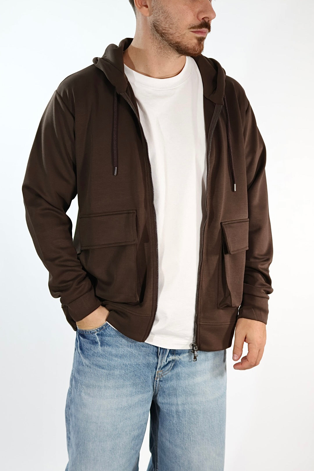 Felpa FI440162 moro viscosa cappuccio zip BL11
