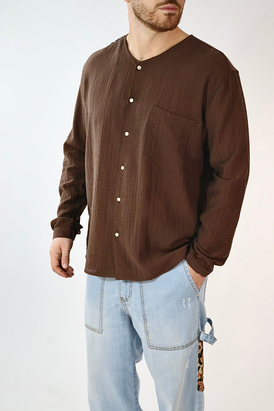 Camicia tencel scollo V C65 OVER-D