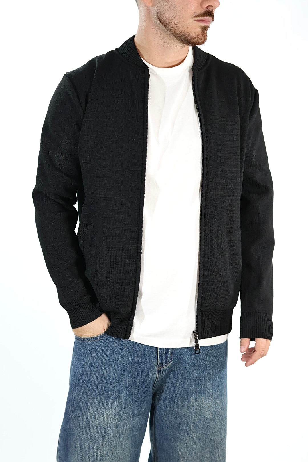 Maglioncino M14 nero lupetto full zip OVERD