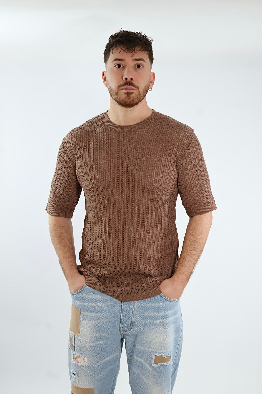 T shirt in maglia traforata gaggio 56 BL11