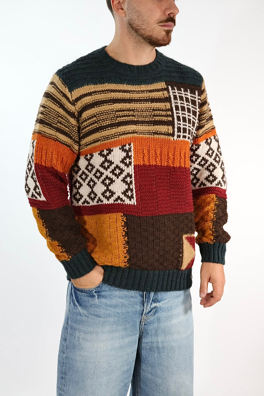 Maglione MA302130 lana punti jaquard BL11