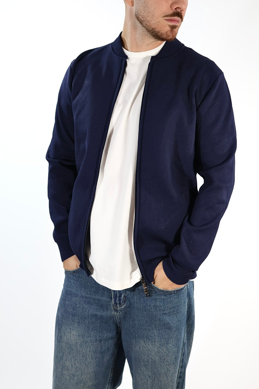 Maglioncino M14 blu lupetto full  zip OVERD
