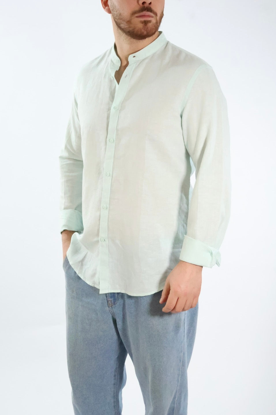 Camicia lino/cotone collo coreana C25 OVER-D