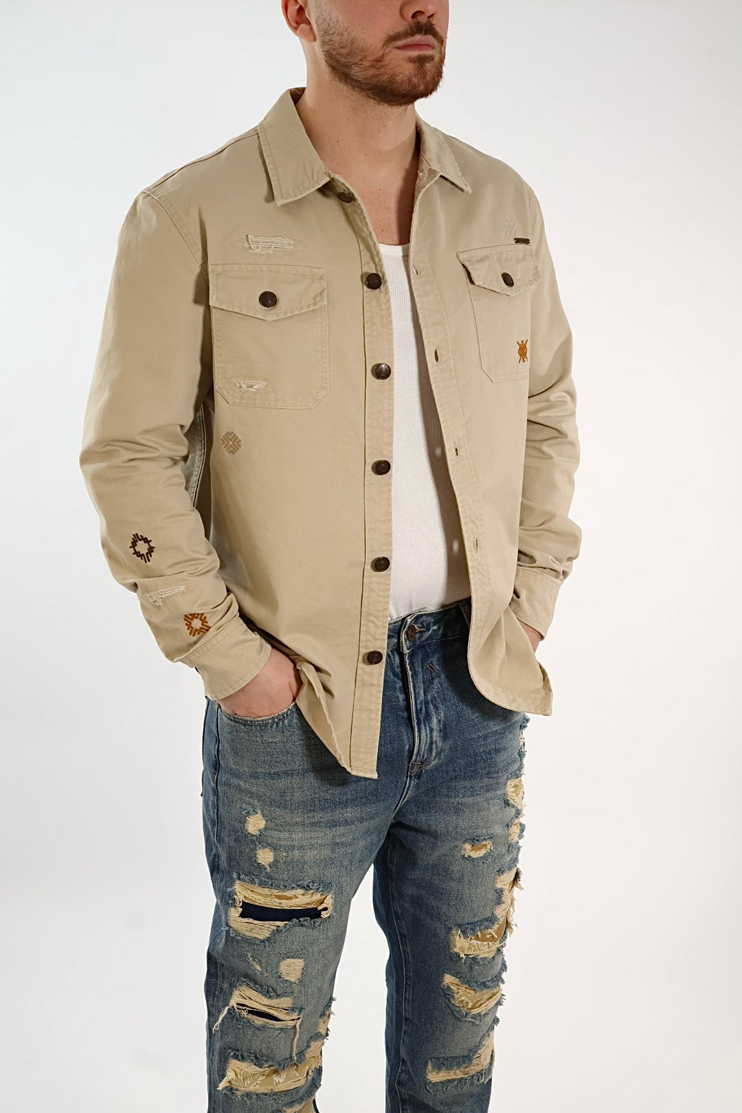 Overshirt cotone ricami 370R GIANNI LUPO