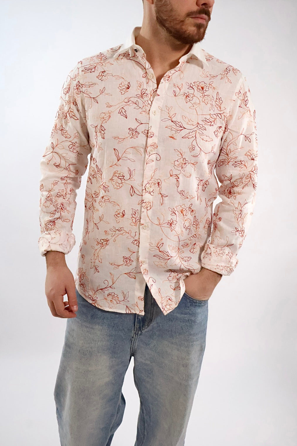 Camicia Lino ricami 841S  GIANNI LUPO