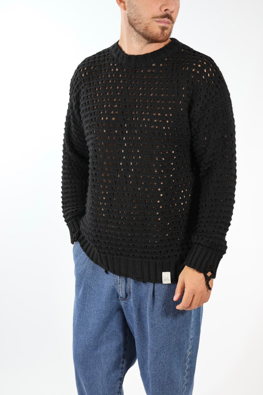 Maglione giro collo over rotture  Ma3401G BL11