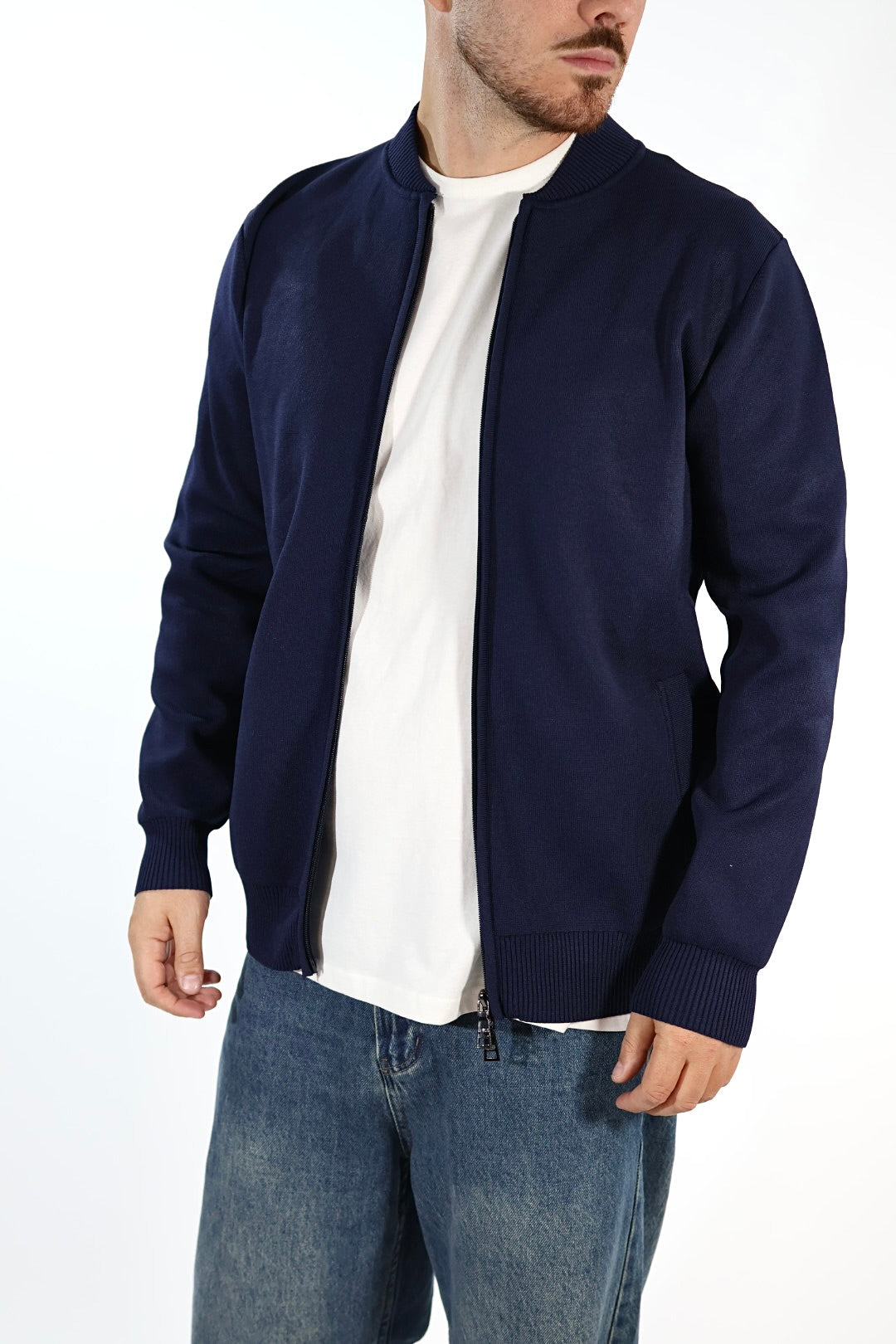 Maglioncino M14 blu lupetto full  zip OVERD