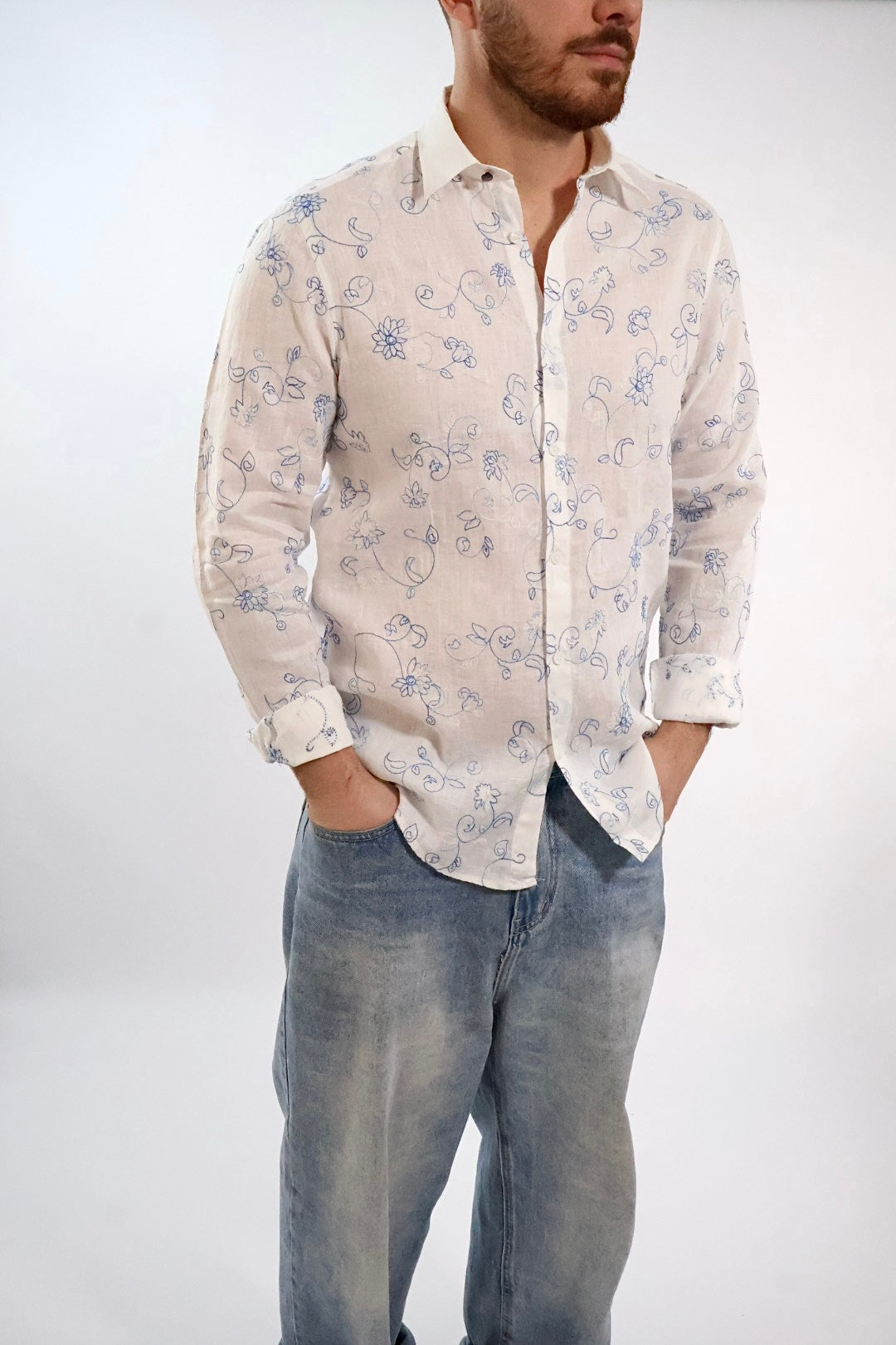 Camicia Lino ricami 837S  GIANNI LUPO