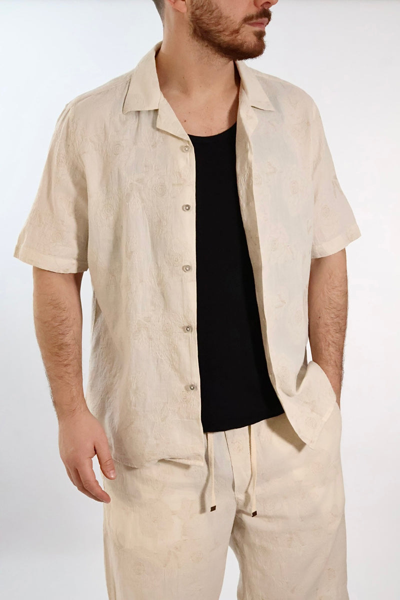 Camicia m/m jaquard ricami lino/cotone 830 BL11