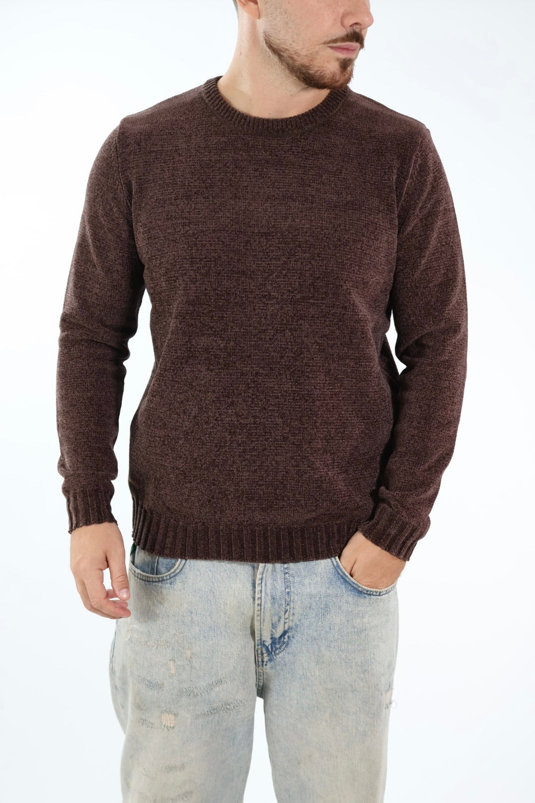 Maglione 363 girocollo ciniglia moro LANDEK