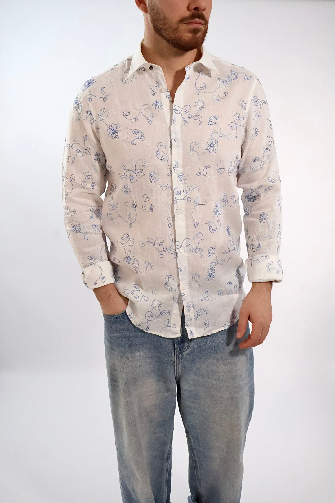 Camicia Lino ricami 837S  GIANNI LUPO