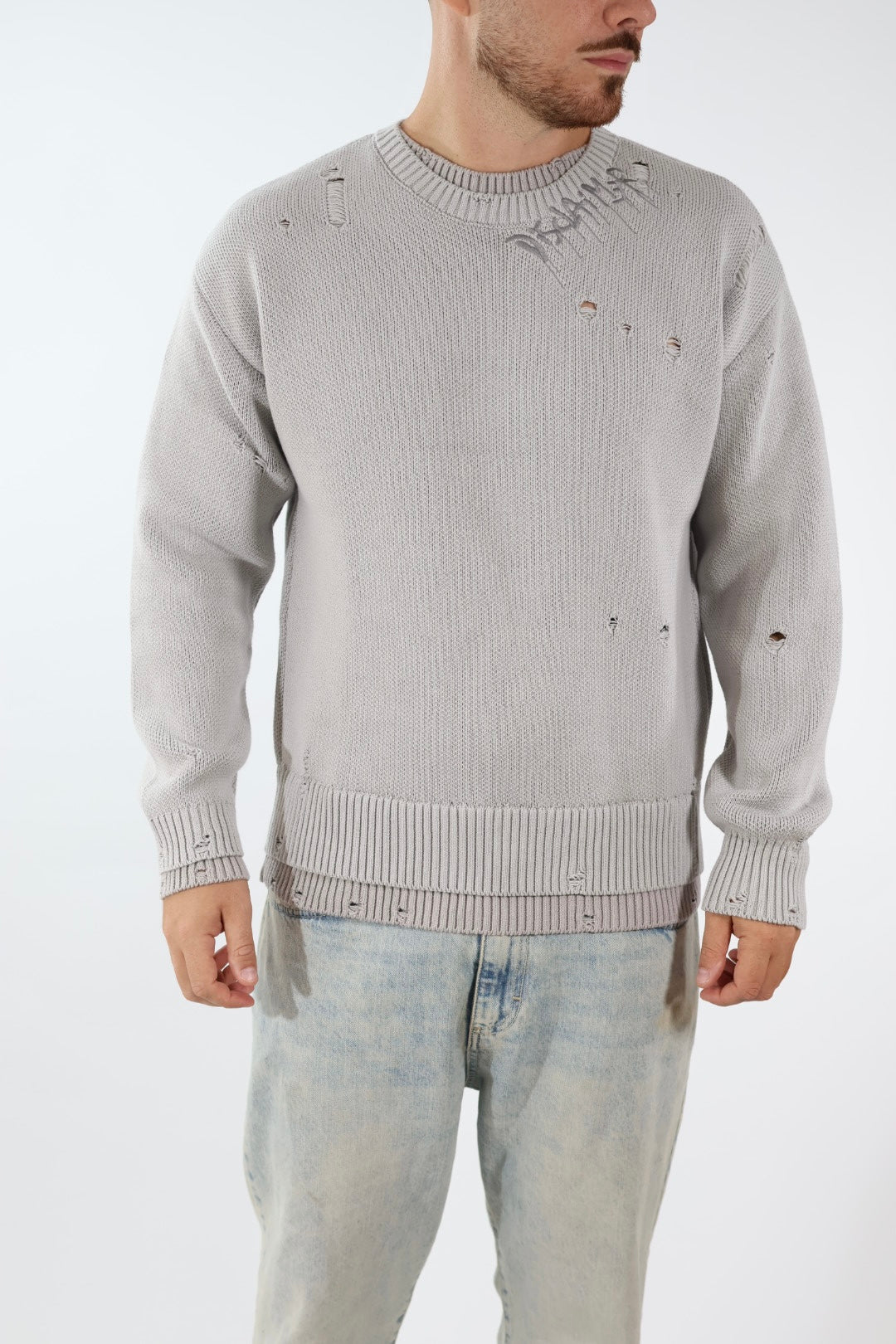 Maglione cotone rotture logo ricamato 767 BERNA