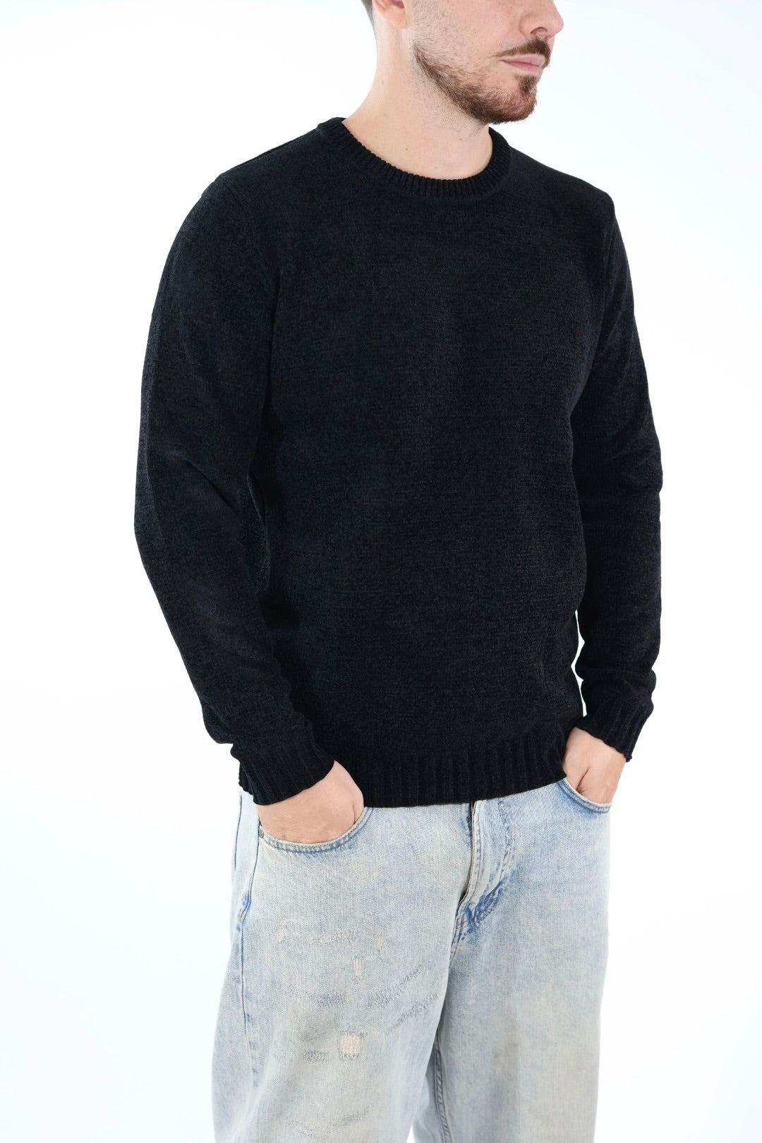 Maglione 363 girocollo ciniglia nero LANDEK