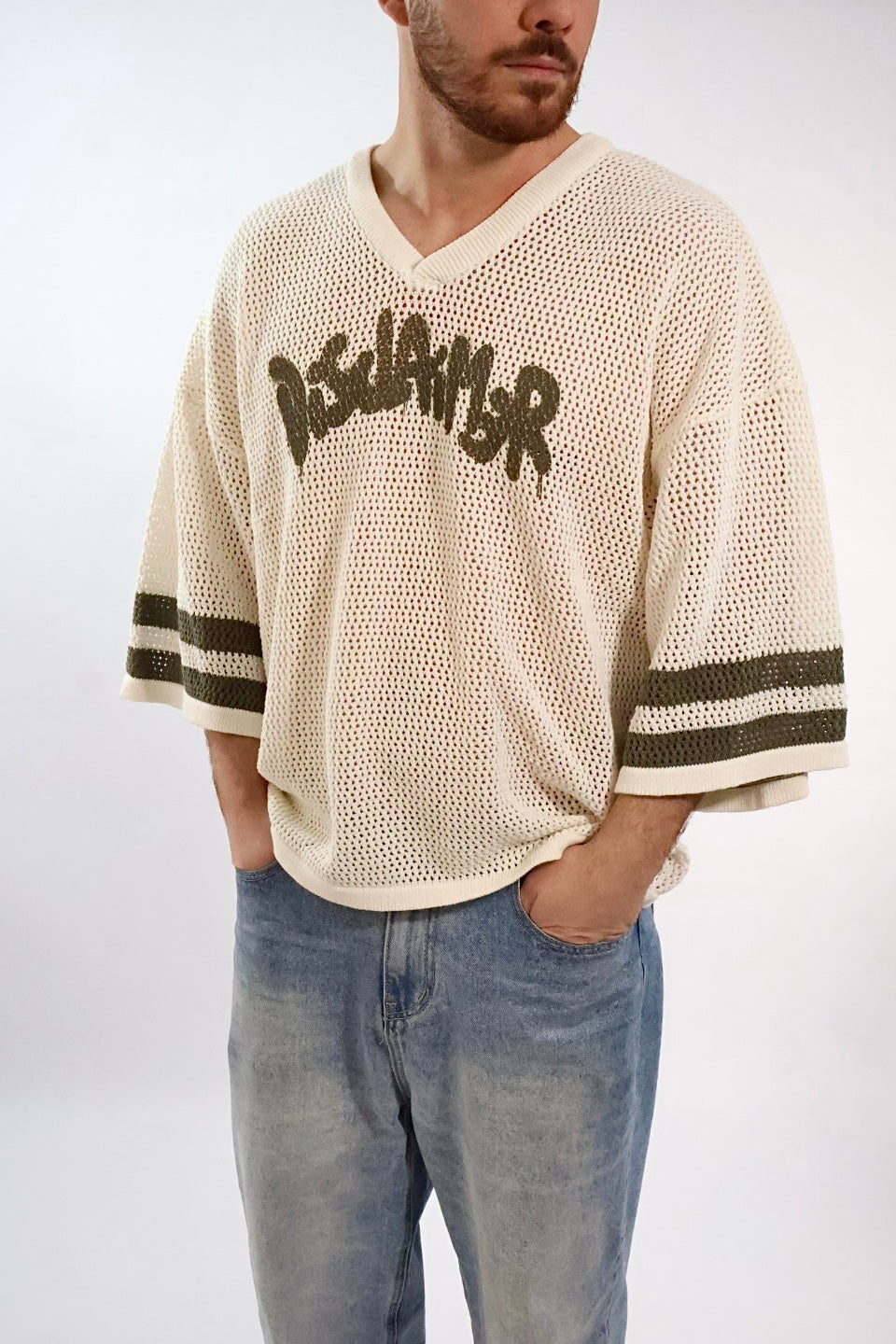 T shirt in maglia logo traforata 494  DISCLAIMER