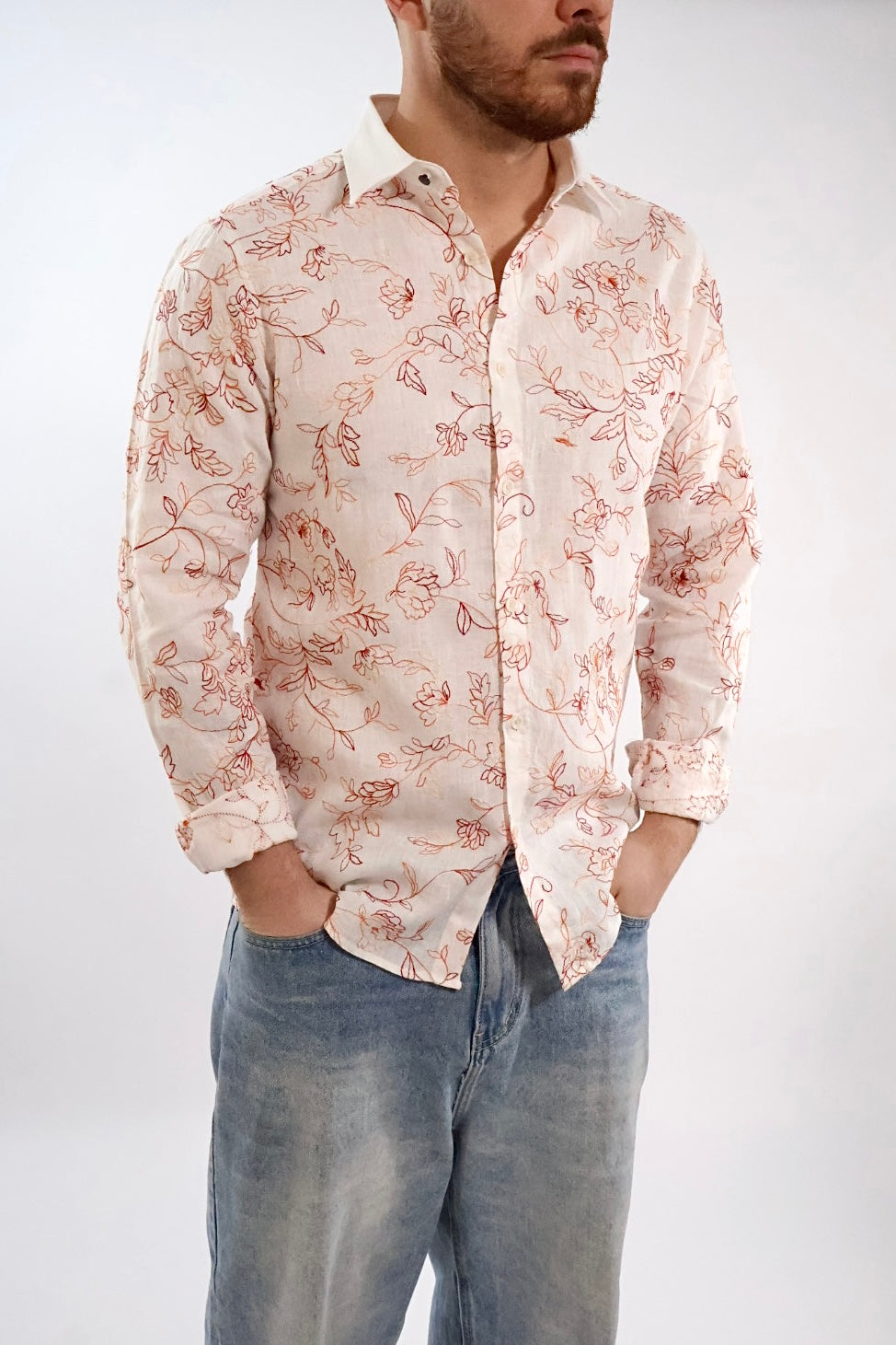 Camicia Lino ricami 841S  GIANNI LUPO