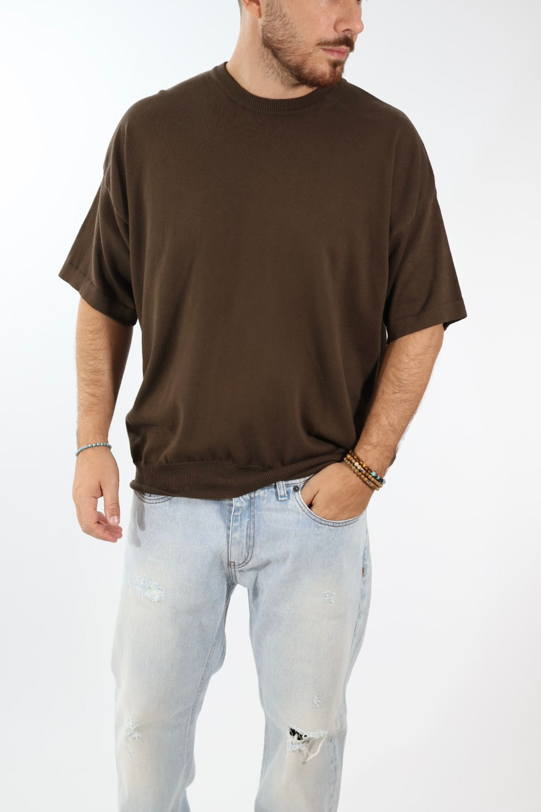 T shirt in maglia cropped over 432 BERNA