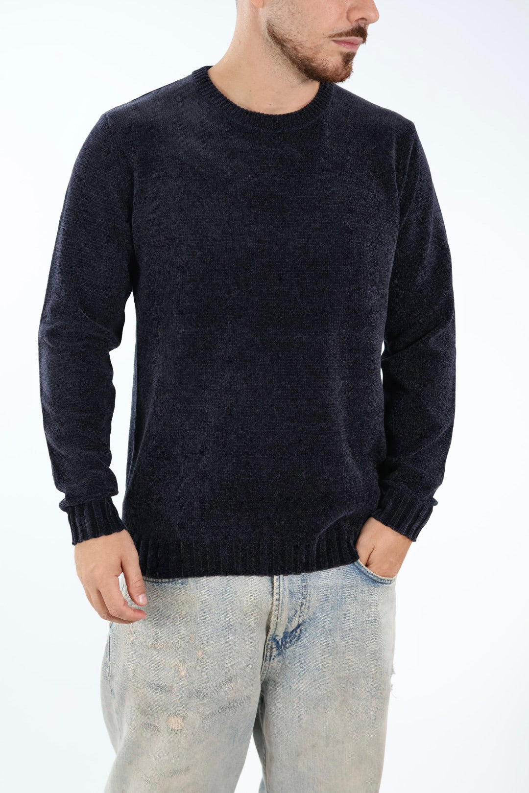 Maglione 363 girocollo ciniglia blu LANDEK