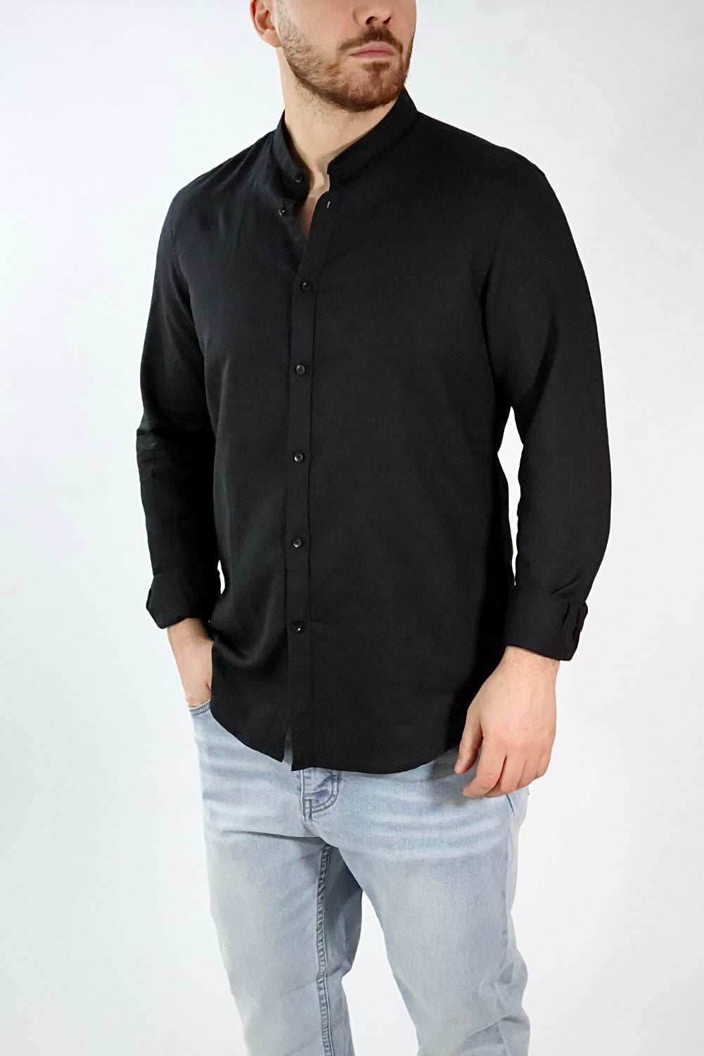 Camicia lino/cotone collo coreana C25 OVER-D