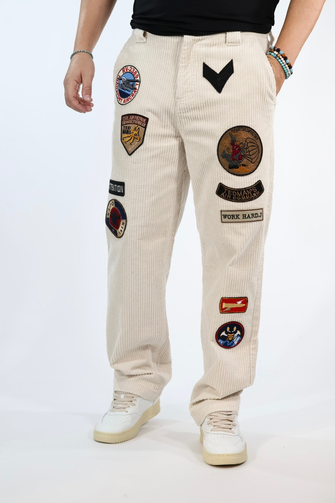 Pantalone 352 straight velluto e patch BERNA