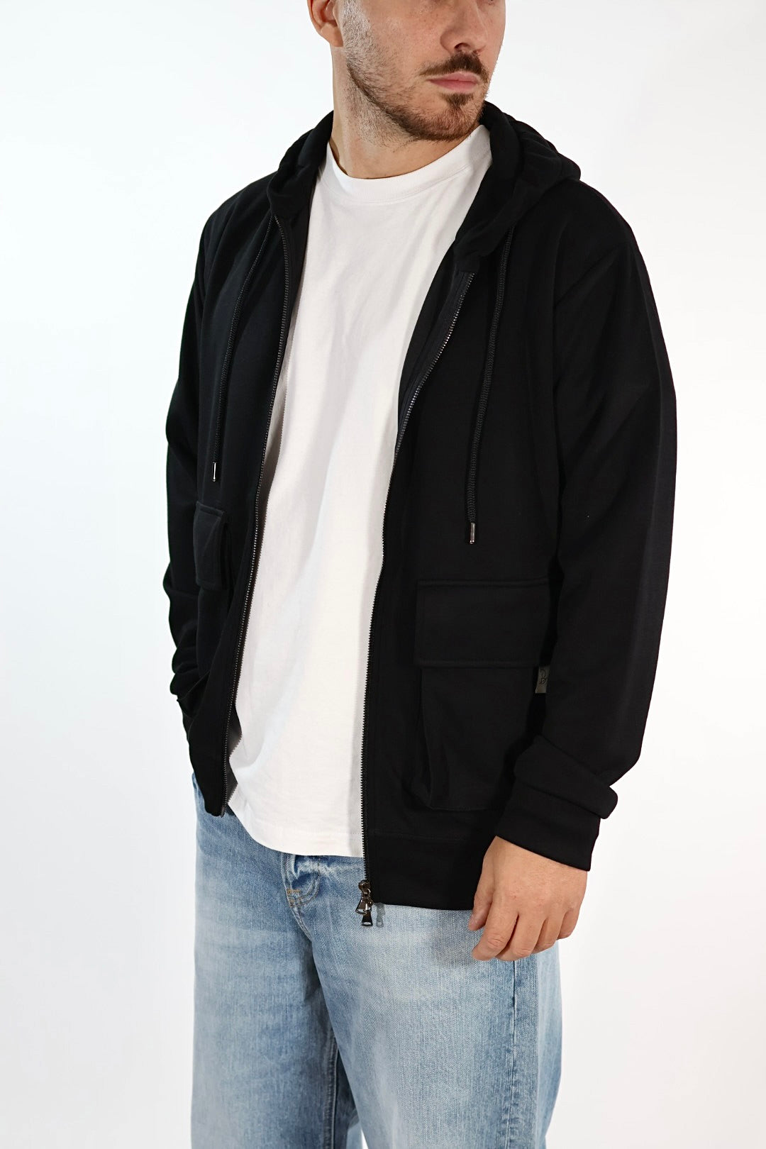Felpa FI4400001 nero viscosa cappuccio zip BL11