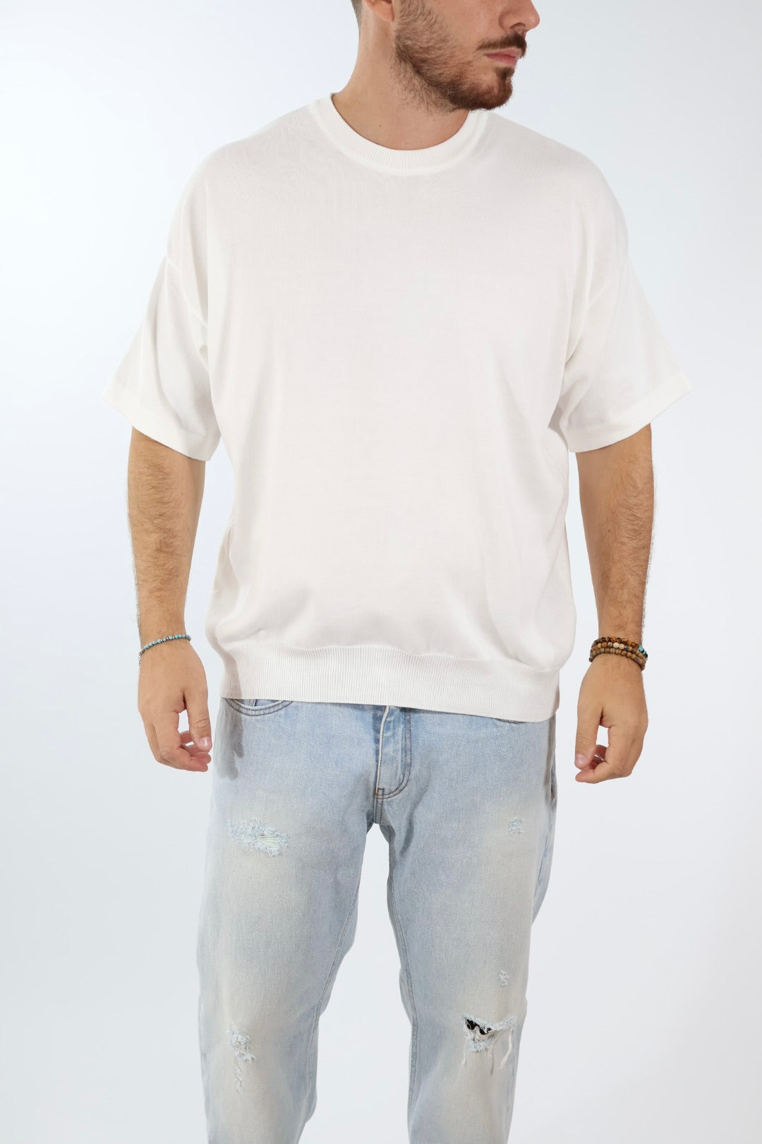 T shirt in maglia cropped over 432 BERNA
