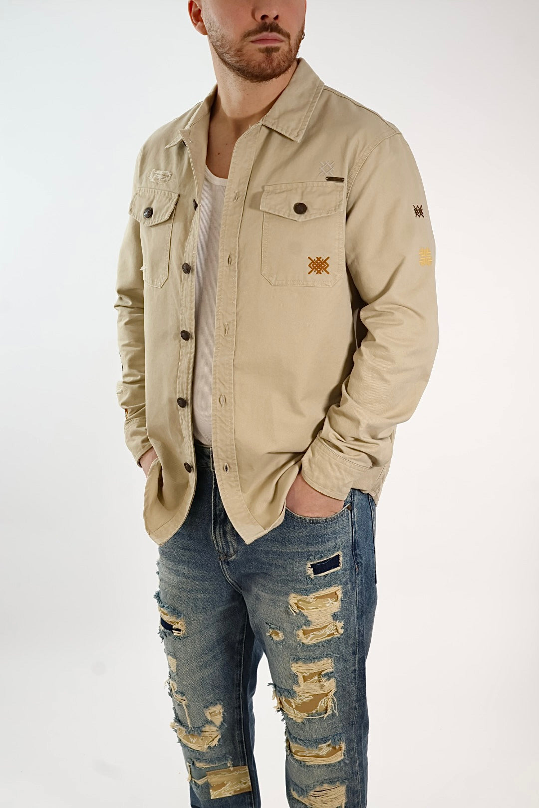 Overshirt cotone ricami 370R GIANNI LUPO