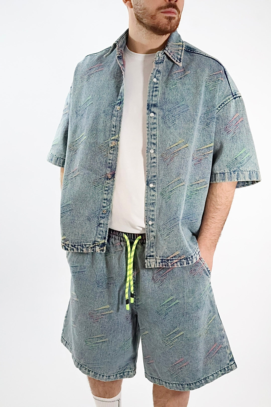 Camicia denim m/m triangoli fluo 231 BERNA