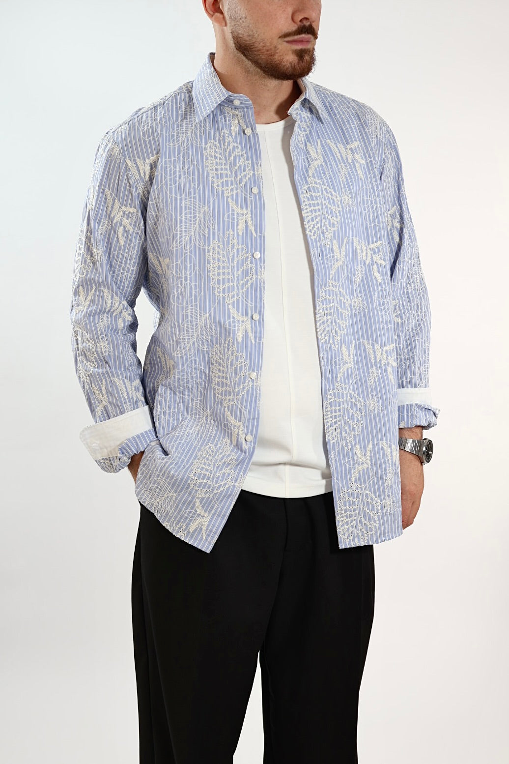 Camicia righe fiori 366 BERNA
