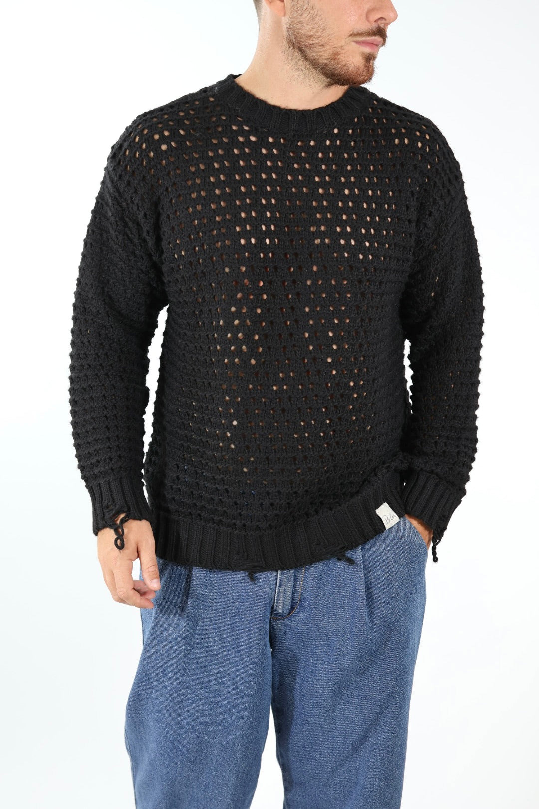 Maglione giro collo over rotture  Ma3401G BL11