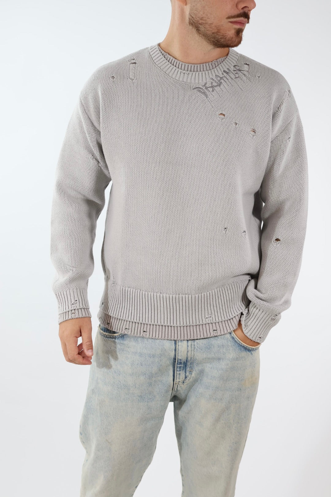 Maglione cotone rotture logo ricamato 767 BERNA