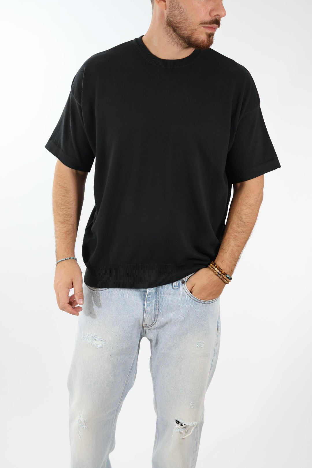 T shirt in maglia cropped over 432 BERNA