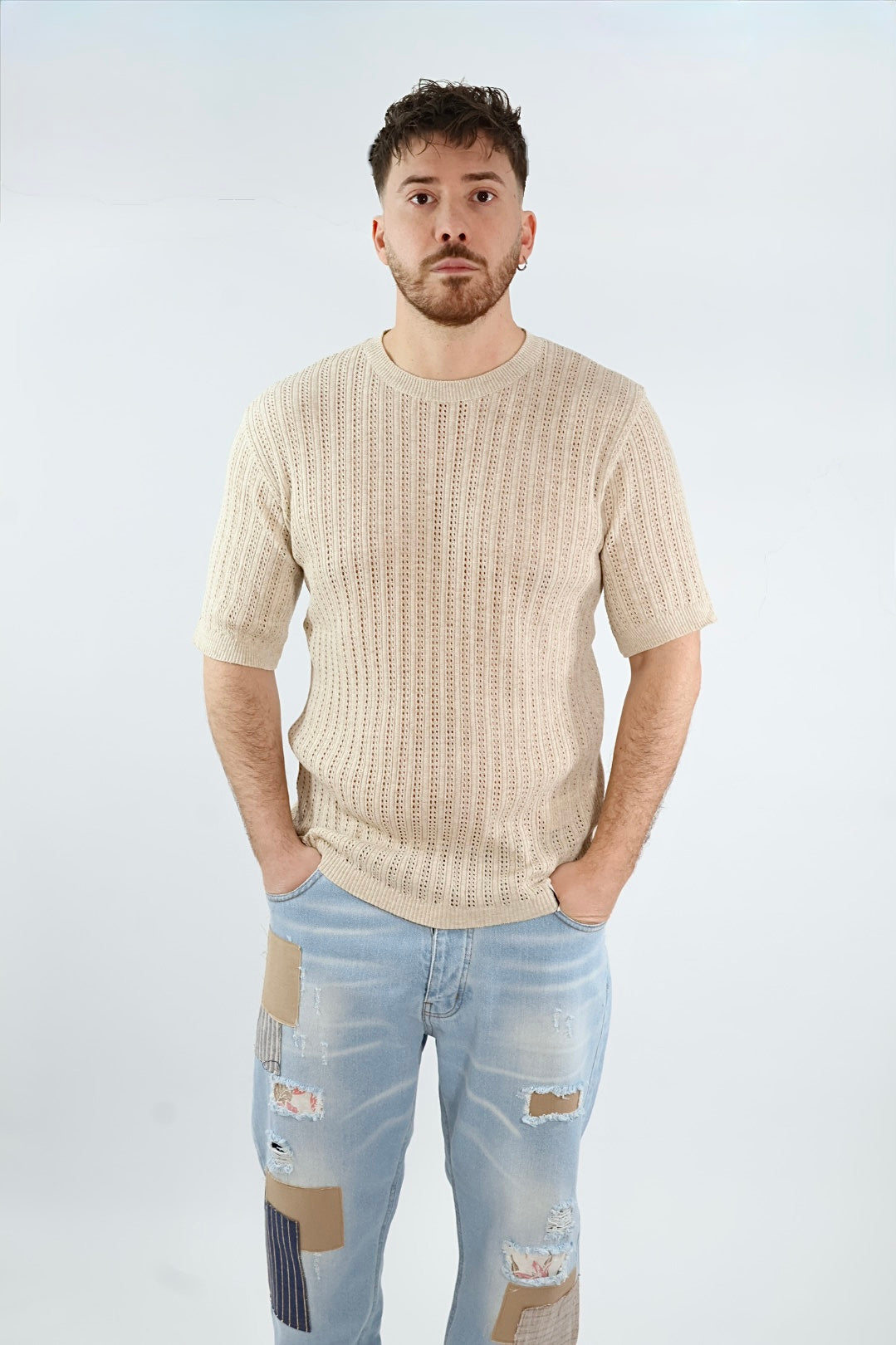 T shirt in maglia traforata gaggio 286 BL11