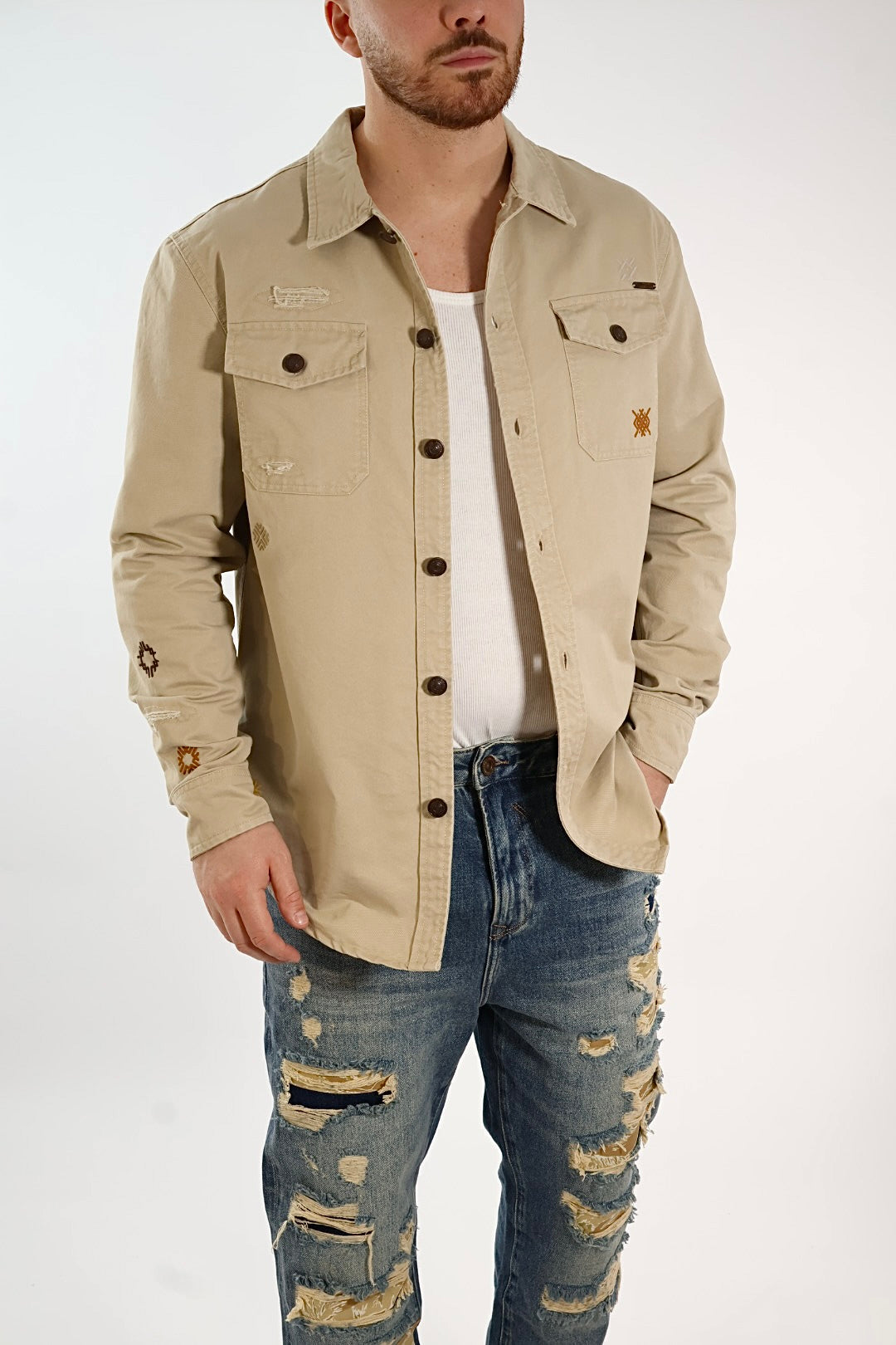 Overshirt cotone ricami 370R GIANNI LUPO