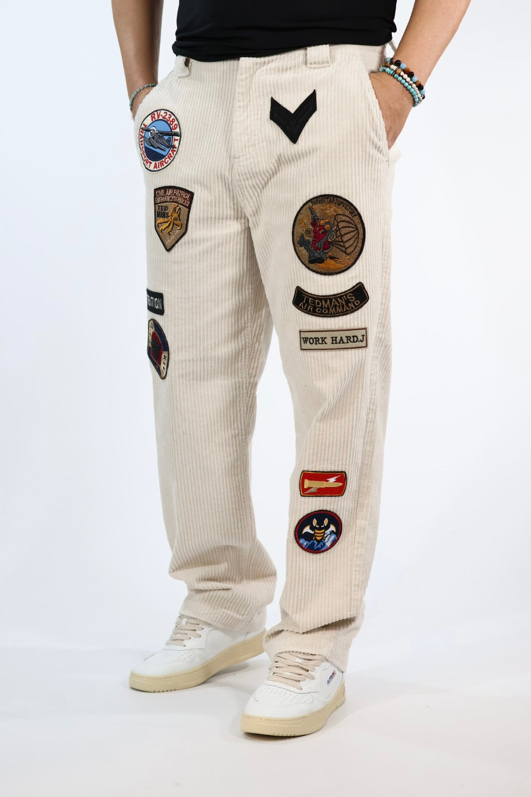 Pantalone 352 straight velluto e patch BERNA